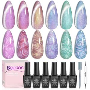 imageBeetles Fairy Garden Cat Eye Gel Nail Polish Set  6 Colors 15ML Spring Gel Polish Kit Glitter Pink Purple Blue Orange Red Green Magnetic Effect Soak Off UV Nail Art DIY Manicure Gift for Women00Magical Swirl