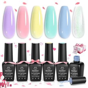 imageBeetles Fairy Prism Cat Eye Gel Nail Polish Set  6 Colors Glitter Cat Eye Gel Polish Kit Red Green Blue Pink Purple Magnetic Shine Soak Off UV Salon DIY Manicure Spring Gift for WomenMarshmallow Dream