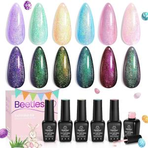 imageBeetles Gel Polish Soft Beam Cat Eye Gel Nail Polish Set  6 Colors Nude Pink Brown Purple Glitter Gel Nail Kit Magnetic Shine Soak Off UV Winter Salon DIY Manicure Gift for WomenNebula Halo