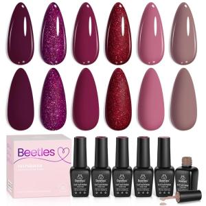 imageBeetles Gel Polish Soft Beam Cat Eye Gel Nail Polish Set  6 Colors Nude Pink Brown Purple Glitter Gel Nail Kit Magnetic Shine Soak Off UV Winter Salon DIY Manicure Gift for Women0006 Colors Berry Merlot
