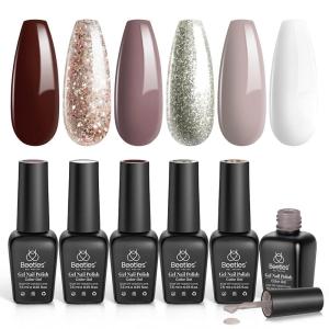 imageBeetles Gel Polish Soft Beam Cat Eye Gel Nail Polish Set  6 Colors Nude Pink Brown Purple Glitter Gel Nail Kit Magnetic Shine Soak Off UV Winter Salon DIY Manicure Gift for Women0006 Colors Ginerbread Gel Polish Set