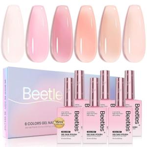 imageBeetles Gel Polish Soft Beam Cat Eye Gel Nail Polish Set  6 Colors Nude Pink Brown Purple Glitter Gel Nail Kit Magnetic Shine Soak Off UV Winter Salon DIY Manicure Gift for Women00Hemafree Pink Romance