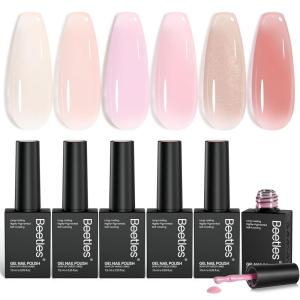 imageBeetles Gel Polish Soft Beam Cat Eye Gel Nail Polish Set  6 Colors Nude Pink Brown Purple Glitter Gel Nail Kit Magnetic Shine Soak Off UV Winter Salon DIY Manicure Gift for WomenPeach Sparkle