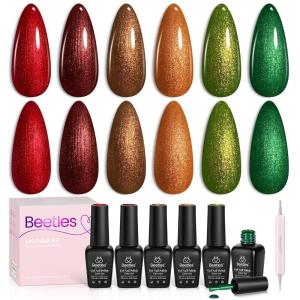 imageBeetles Gel Polish Soft Beam Cat Eye Gel Nail Polish Set  6 Colors Nude Pink Brown Purple Glitter Gel Nail Kit Magnetic Shine Soak Off UV Winter Salon DIY Manicure Gift for Women000Glamour Era