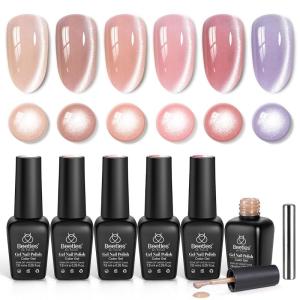 imageBeetles Gel Polish Soft Beam Cat Eye Gel Nail Polish Set  6 Colors Nude Pink Brown Purple Glitter Gel Nail Kit Magnetic Shine Soak Off UV Winter Salon DIY Manicure Gift for Women000Soft Beam
