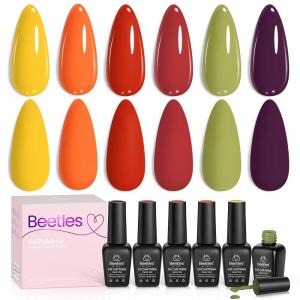 imageBeetles Gel Polish Soft Beam Cat Eye Gel Nail Polish Set  6 Colors Nude Pink Brown Purple Glitter Gel Nail Kit Magnetic Shine Soak Off UV Winter Salon DIY Manicure Gift for Women000Sunset Leaves