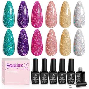 imageBeetles Gel Polish Soft Beam Cat Eye Gel Nail Polish Set  6 Colors Nude Pink Brown Purple Glitter Gel Nail Kit Magnetic Shine Soak Off UV Winter Salon DIY Manicure Gift for WomenMulticolored Glitter