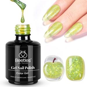 imageBeetles Green Gel Nail Polish 15 ML Spring Pistachio Frappe Glitter Gel Nail Polish Pastel Color Shimmer Soak Off UV Gel Polish Salon DIY at Home Gift for Women