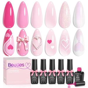 imageBeetles Petal Charm Cat Eye Gel Nail Polish Set  6 Colors 15ML Spring Gel Polish Kit Glitter Pink Purple Blue Orange Red Green Magnetic Effect Soak Off UV Nail Art DIY Manicure Gift for WomenBlush Cotton