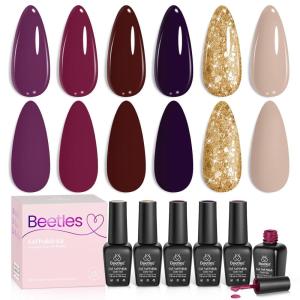 imageBeetles Petal Charm Cat Eye Gel Nail Polish Set  6 Colors 15ML Spring Gel Polish Kit Glitter Pink Purple Blue Orange Red Green Magnetic Effect Soak Off UV Nail Art DIY Manicure Gift for Women000Fall Winter Terra Dusk