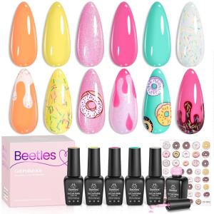 imageBeetles Petal Charm Cat Eye Gel Nail Polish Set  6 Colors 15ML Spring Gel Polish Kit Glitter Pink Purple Blue Orange Red Green Magnetic Effect Soak Off UV Nail Art DIY Manicure Gift for WomenSummer Ice Cream