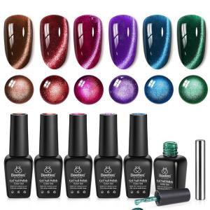 imageBeetles Petal Charm Cat Eye Gel Nail Polish Set  6 Colors 15ML Spring Gel Polish Kit Glitter Pink Purple Blue Orange Red Green Magnetic Effect Soak Off UV Nail Art DIY Manicure Gift for Women000Jewel Parade