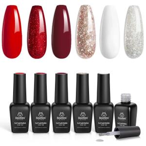 imageBeetles Petal Charm Cat Eye Gel Nail Polish Set  6 Colors 15ML Spring Gel Polish Kit Glitter Pink Purple Blue Orange Red Green Magnetic Effect Soak Off UV Nail Art DIY Manicure Gift for Women000 Snowlit Scarlet