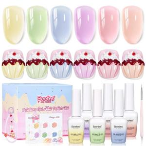 imageBeetles Petal Charm Cat Eye Gel Nail Polish Set  6 Colors 15ML Spring Gel Polish Kit Glitter Pink Purple Blue Orange Red Green Magnetic Effect Soak Off UV Nail Art DIY Manicure Gift for Women000Fruity Milk