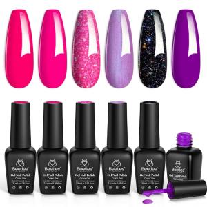imageBeetles Petal Charm Cat Eye Gel Nail Polish Set  6 Colors 15ML Spring Gel Polish Kit Glitter Pink Purple Blue Orange Red Green Magnetic Effect Soak Off UV Nail Art DIY Manicure Gift for WomenDreamy Pink Purple