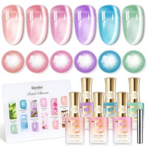 imageBeetles Petal Charm Cat Eye Gel Nail Polish Set  6 Colors 15ML Spring Gel Polish Kit Glitter Pink Purple Blue Orange Red Green Magnetic Effect Soak Off UV Nail Art DIY Manicure Gift for Women000Petal Charm