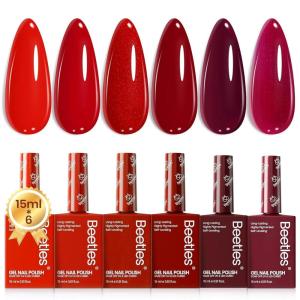 imageBeetles Petal Charm Cat Eye Gel Nail Polish Set  6 Colors 15ML Spring Gel Polish Kit Glitter Pink Purple Blue Orange Red Green Magnetic Effect Soak Off UV Nail Art DIY Manicure Gift for WomenBloody Red