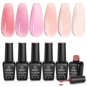imageBeetles Rose Whispers Jelly Pink Gel Nail Polish Set  6 Colors Valentines Gel Polish Kit Jelly Pink Sheer Translucent Effect Soak Off UV Salon DIY Manicure Spring Gift for Women00Aesthetic Nude
