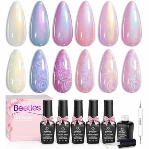 imageBeetles Rose Whispers Jelly Pink Gel Nail Polish Set  6 Colors Valentines Gel Polish Kit Jelly Pink Sheer Translucent Effect Soak Off UV Salon DIY Manicure Spring Gift for Women00Pearl Gel Polish