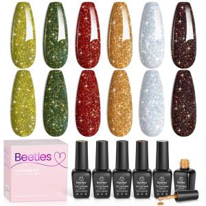imageBeetles Rose Whispers Jelly Pink Gel Nail Polish Set  6 Colors Valentines Gel Polish Kit Jelly Pink Sheer Translucent Effect Soak Off UV Salon DIY Manicure Spring Gift for Women000Glitter Vintage Luminary