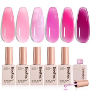 imageBeetles Rose Whispers Jelly Pink Gel Nail Polish Set  6 Colors Valentines Gel Polish Kit Jelly Pink Sheer Translucent Effect Soak Off UV Salon DIY Manicure Spring Gift for Women000Rose Whispers