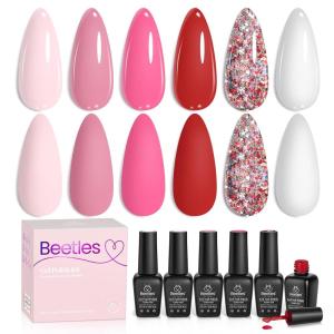 imageBeetles Rose Whispers Jelly Pink Gel Nail Polish Set  6 Colors Valentines Gel Polish Kit Jelly Pink Sheer Translucent Effect Soak Off UV Salon DIY Manicure Spring Gift for Women0Fall in Love Pink