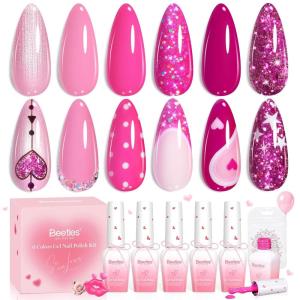 imageBeetles Rose Whispers Jelly Pink Gel Nail Polish Set  6 Colors Valentines Gel Polish Kit Jelly Pink Sheer Translucent Effect Soak Off UV Salon DIY Manicure Spring Gift for WomenPink Angel