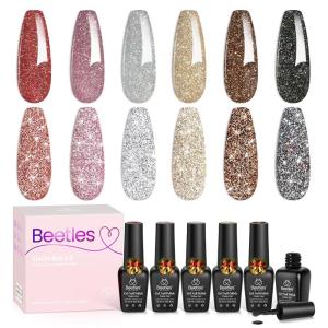 imageBeetles Rose Whispers Jelly Pink Gel Nail Polish Set  6 Colors Valentines Gel Polish Kit Jelly Pink Sheer Translucent Effect Soak Off UV Salon DIY Manicure Spring Gift for Women00Reflective Glitter Gel Polish Set