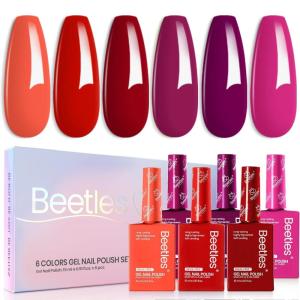 imagebeetles Purple Gel Polish Set  6 Colors Cassis Night Collection HEMAFree 15ml Dark Purple Glitter Shimmer Color Nails with Swatch Card Home Salon Soak Off UV LED Valentines Gift for WomenFiery Passion