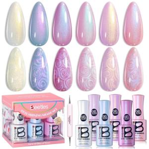 imagebeetles Purple Gel Polish Set  6 Colors Cassis Night Collection HEMAFree 15ml Dark Purple Glitter Shimmer Color Nails with Swatch Card Home Salon Soak Off UV LED Valentines Gift for WomenPearly Swirl Shade Set