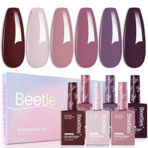 imagebeetles Purple Gel Polish Set  6 Colors Cassis Night Collection HEMAFree 15ml Dark Purple Glitter Shimmer Color Nails with Swatch Card Home Salon Soak Off UV LED Valentines Gift for WomenEmotional Symphony