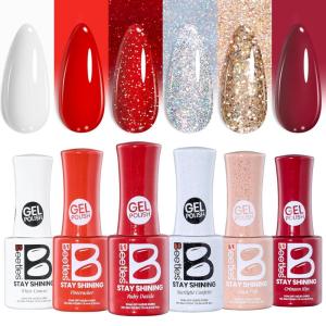 imagebeetles Purple Gel Polish Set  6 Colors Cassis Night Collection HEMAFree 15ml Dark Purple Glitter Shimmer Color Nails with Swatch Card Home Salon Soak Off UV LED Valentines Gift for WomenCrimson Glamour Shade Set