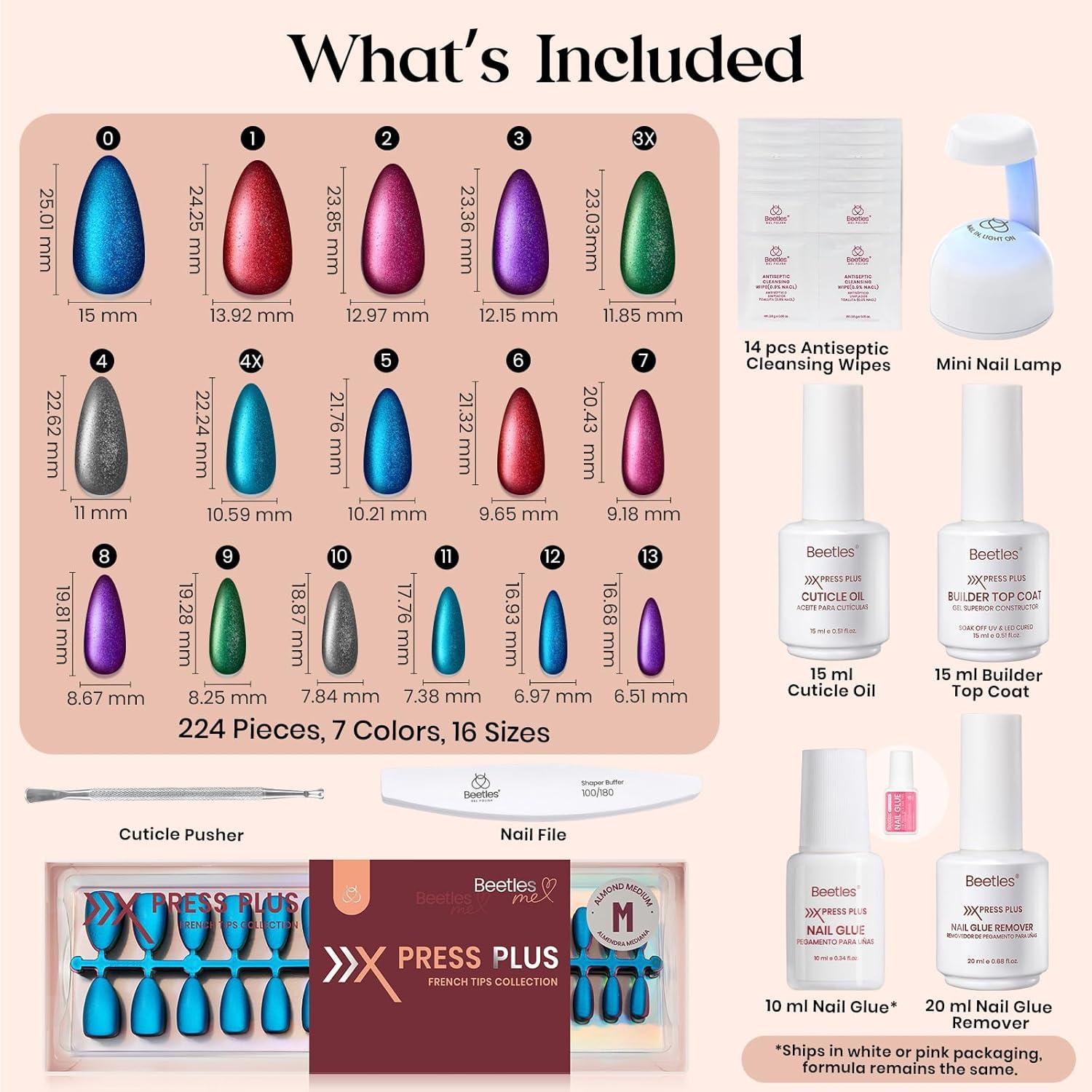 imageBeetles Cat Eye Press On Nails  Enchanted Aurora  7 Colors Medium Almond Press On Nails  16 Sizes 224 Pcs Natural Salon Quality For Red Blue Purple Nails St Patrick Day3M MediumCat Eye Enchanted Aurora Kit