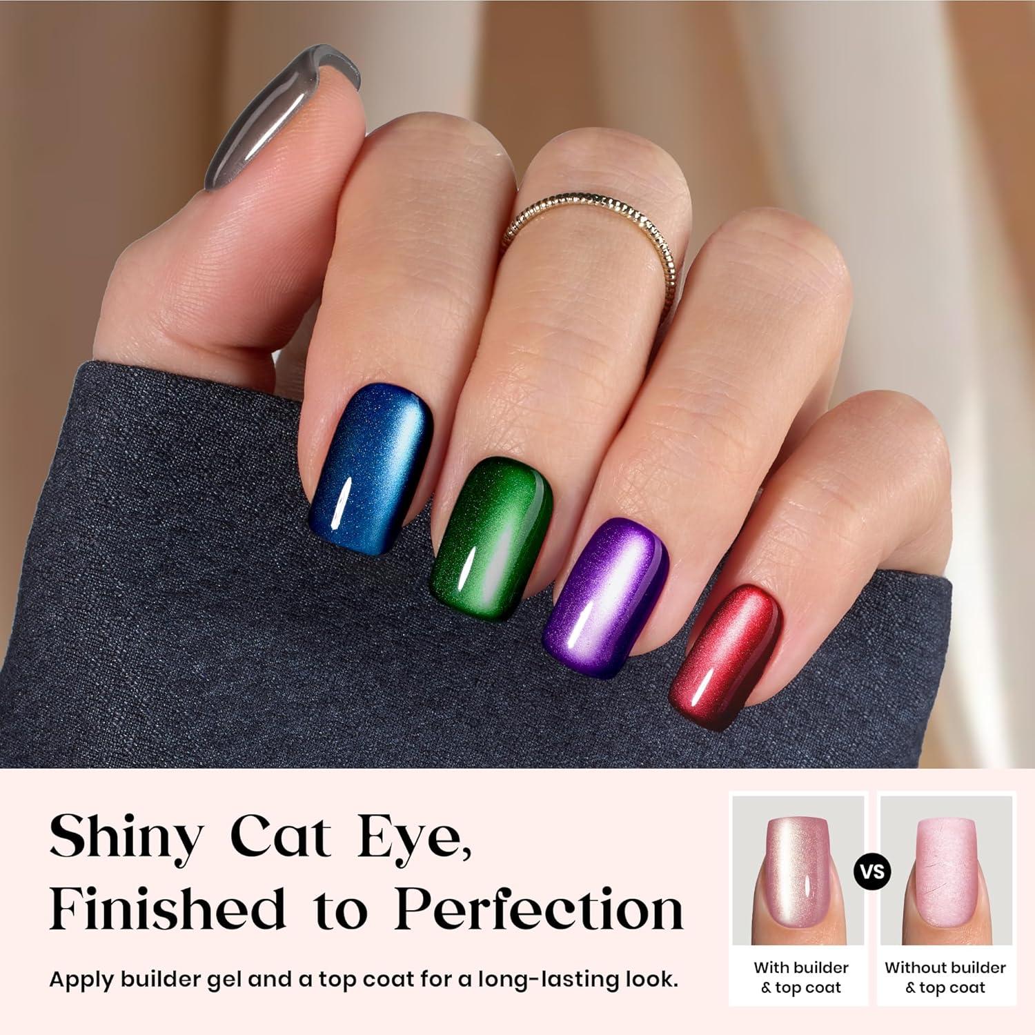 imageBeetles Cat Eye Press On Nails  Enchanted Aurora  7 Colors Medium Almond Press On Nails  16 Sizes 224 Pcs Natural Salon Quality For Red Blue Purple Nails St Patrick Day03S SquareCat Eye Mystic Aurora