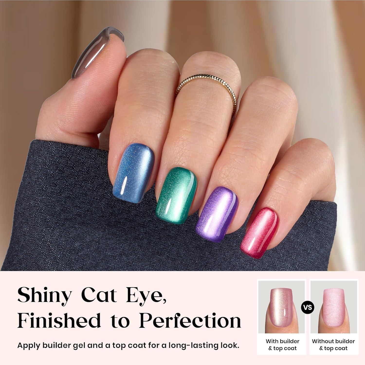 imageBeetles Cat Eye Press On Nails  Enchanted Aurora  7 Colors Medium Almond Press On Nails  16 Sizes 224 Pcs Natural Salon Quality For Red Blue Purple Nails St Patrick Day04S SquareCat Eye Galaxy Aurora