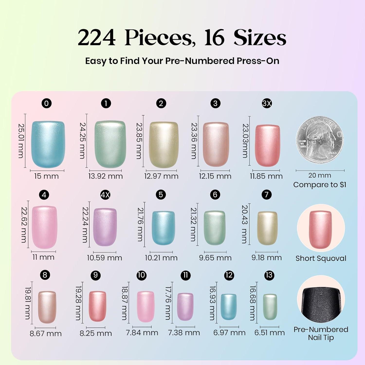 imageBeetles Cat Eye Press On Nails  Enchanted Aurora  7 Colors Medium Almond Press On Nails  16 Sizes 224 Pcs Natural Salon Quality For Red Blue Purple Nails St Patrick Day01S SquareCat Eye Fizz Aurora