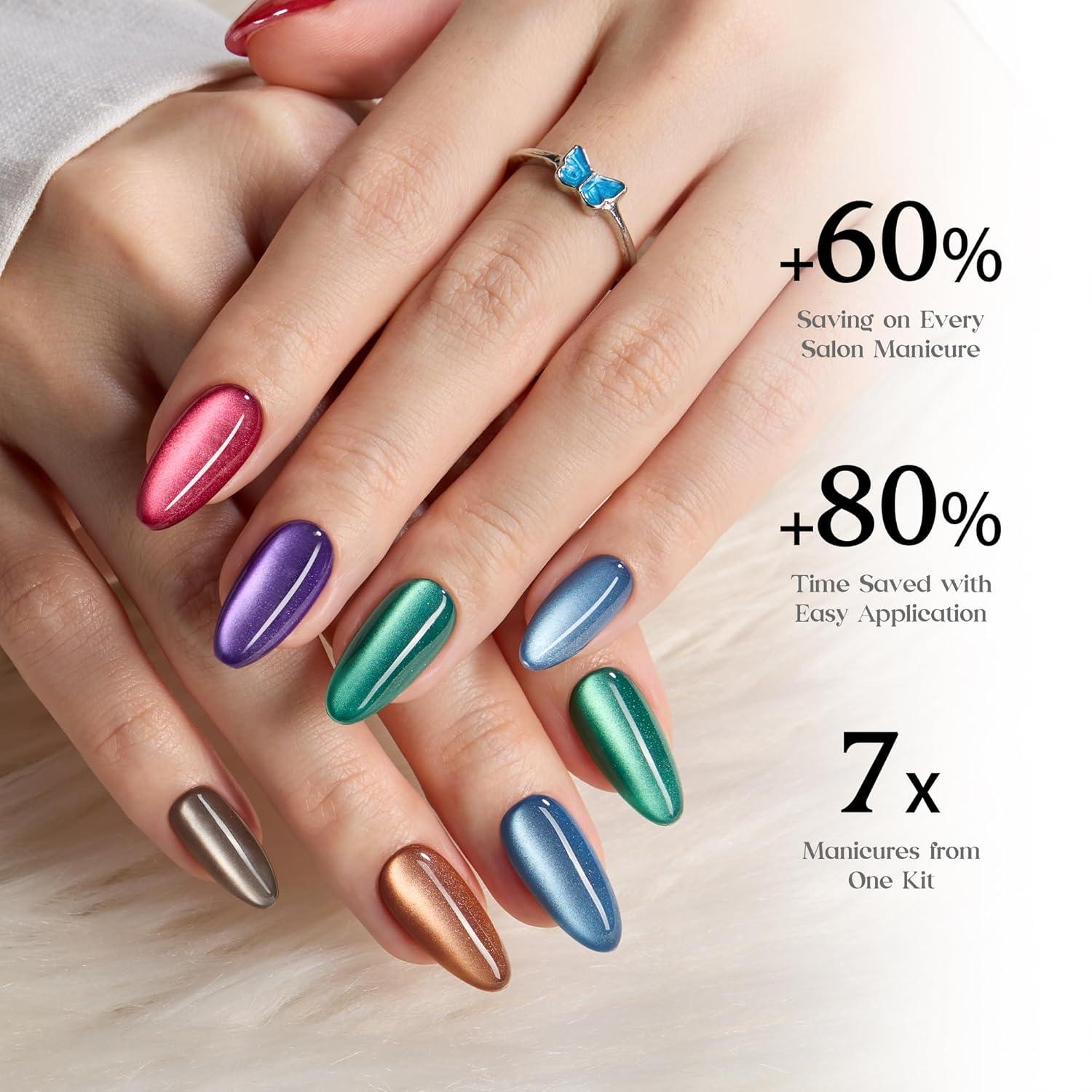 imageBeetles Cat Eye Press On Nails  Enchanted Aurora  7 Colors Medium Almond Press On Nails  16 Sizes 224 Pcs Natural Salon Quality For Red Blue Purple Nails St Patrick Day04M MediumCat Eye Midnight Aurora