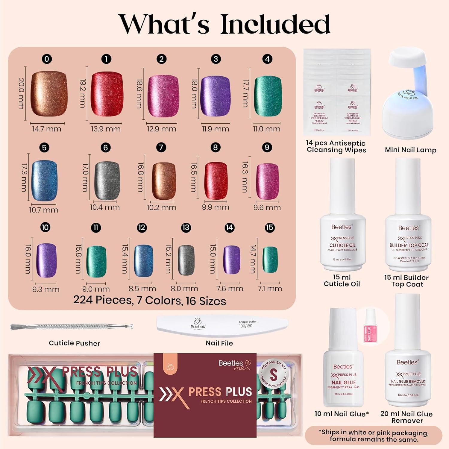 imageBeetles Cat Eye Press On Nails  Enchanted Aurora  7 Colors Medium Almond Press On Nails  16 Sizes 224 Pcs Natural Salon Quality For Red Blue Purple Nails St Patrick Day4S SquareCat Eye Galaxy Aurora Kit