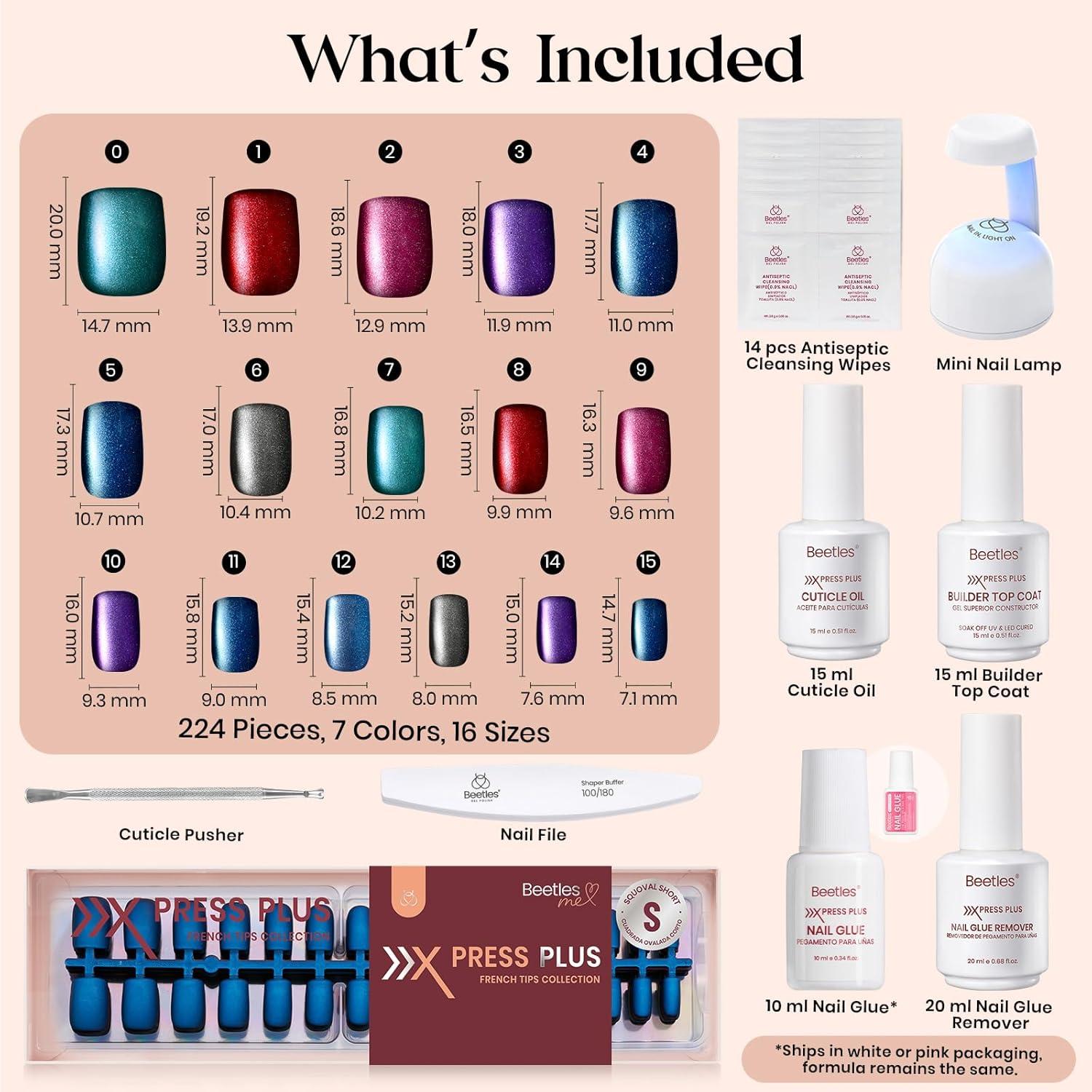 imageBeetles Cat Eye Press On Nails  Enchanted Aurora  7 Colors Medium Almond Press On Nails  16 Sizes 224 Pcs Natural Salon Quality For Red Blue Purple Nails St Patrick Day3S SquareCat Eye Mystic Aurora Kit