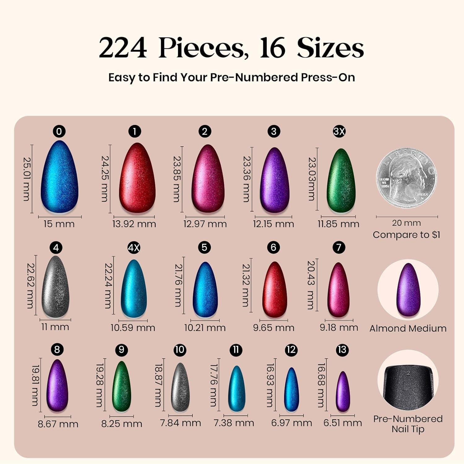 imageBeetles Cat Eye Press On Nails  Enchanted Aurora  7 Colors Medium Almond Press On Nails  16 Sizes 224 Pcs Natural Salon Quality For Red Blue Purple Nails St Patrick Day03M MediumCat Eye Enchanted Aurora