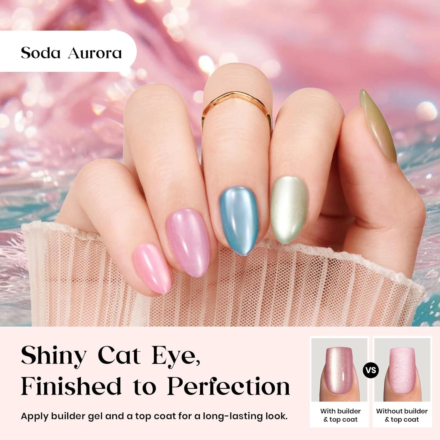 imageBeetles Cat Eye Press On Nails  Enchanted Aurora  7 Colors Medium Almond Press On Nails  16 Sizes 224 Pcs Natural Salon Quality For Red Blue Purple Nails St Patrick Day01S AlmondCat Eye Soda Aurora