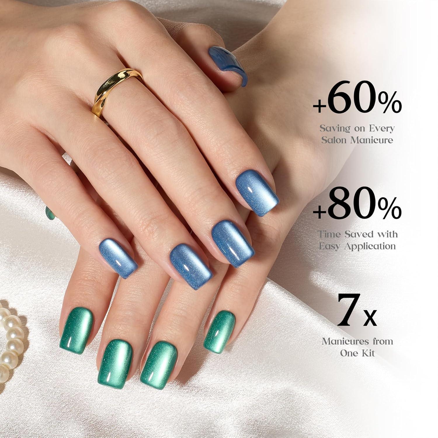 imageBeetles Cat Eye Press On Nails  Enchanted Aurora  7 Colors Medium Almond Press On Nails  16 Sizes 224 Pcs Natural Salon Quality For Red Blue Purple Nails St Patrick Day04S SquareCat Eye Galaxy Aurora