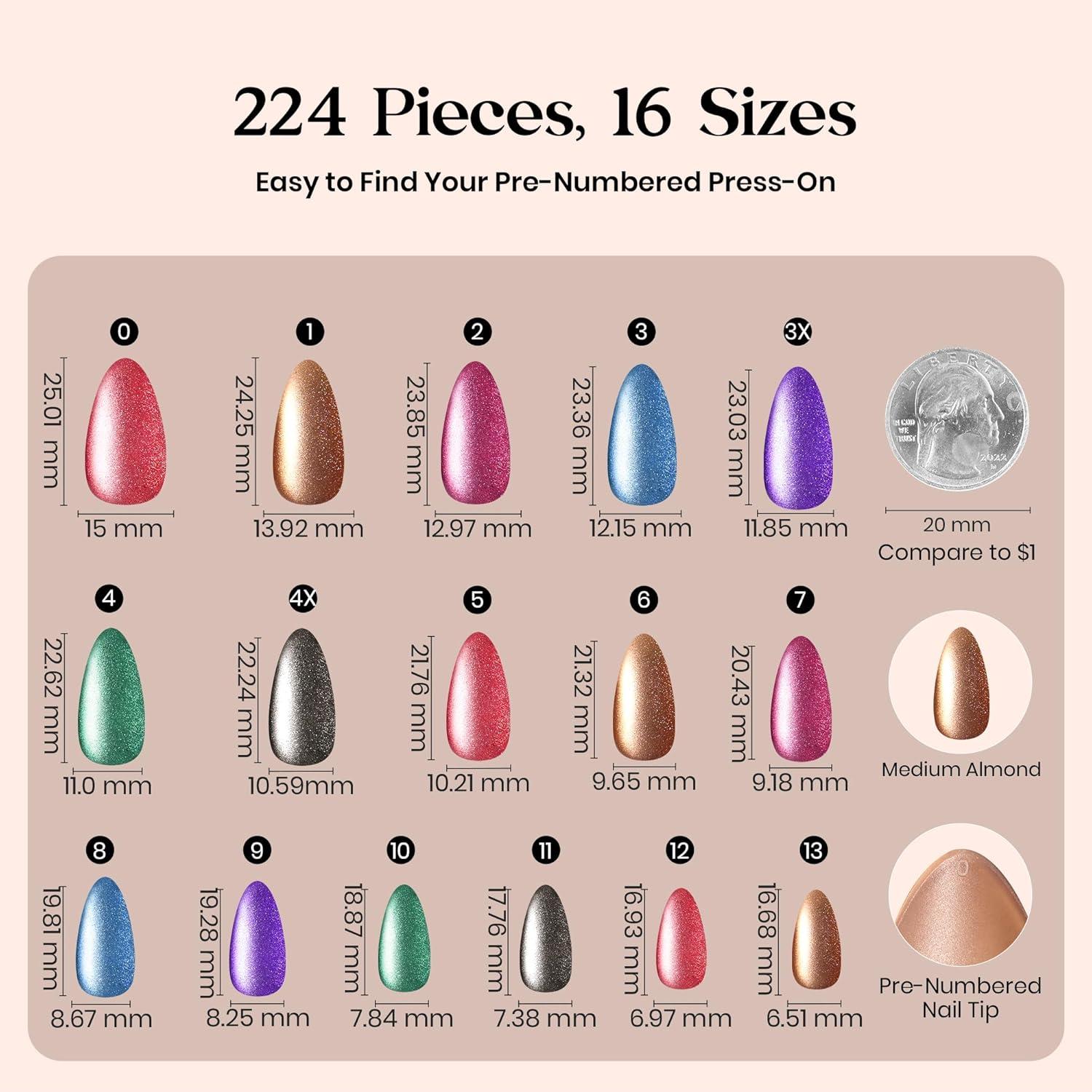 imageBeetles Cat Eye Press On Nails  Enchanted Aurora  7 Colors Medium Almond Press On Nails  16 Sizes 224 Pcs Natural Salon Quality For Red Blue Purple Nails St Patrick Day04M MediumCat Eye Midnight Aurora