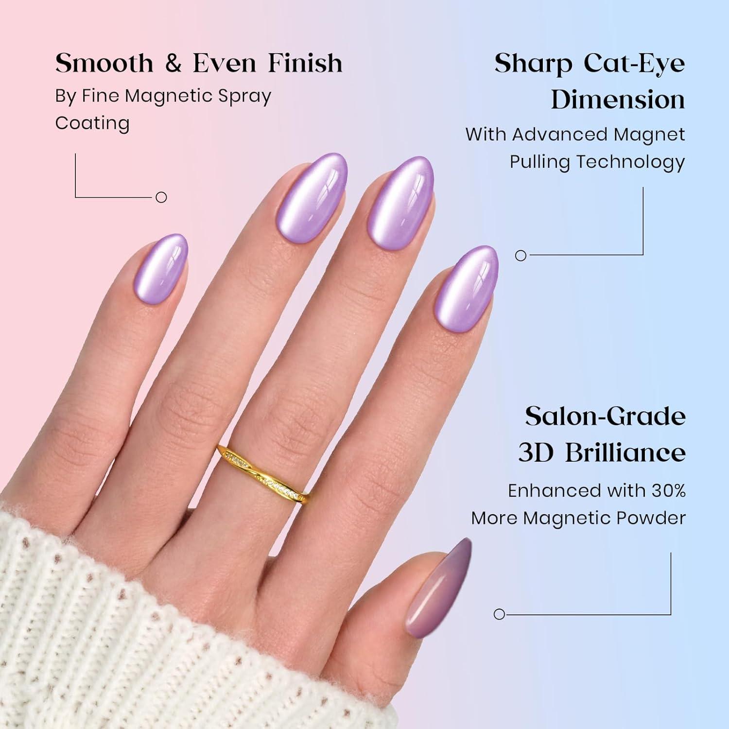 imageBeetles Cat Eye Press On Nails  Enchanted Aurora  7 Colors Medium Almond Press On Nails  16 Sizes 224 Pcs Natural Salon Quality For Red Blue Purple Nails St Patrick Day1S AlmondCat Eye Soda Aurora Kit