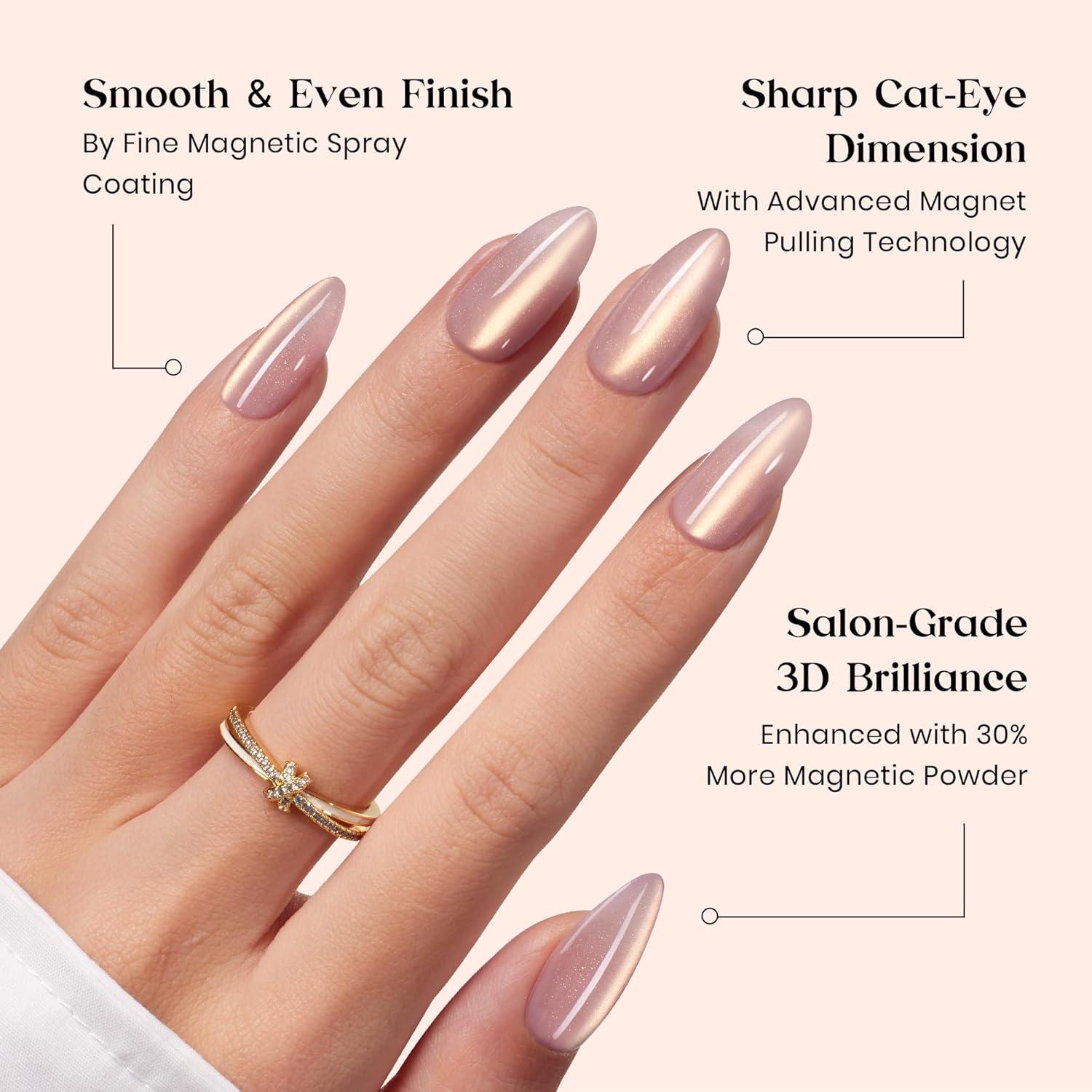 imageBeetles Cat Eye Press On Nails  Enchanted Aurora  7 Colors Medium Almond Press On Nails  16 Sizes 224 Pcs Natural Salon Quality For Red Blue Purple Nails St Patrick Day2M MediumCat Eye Soda Aurora Kit