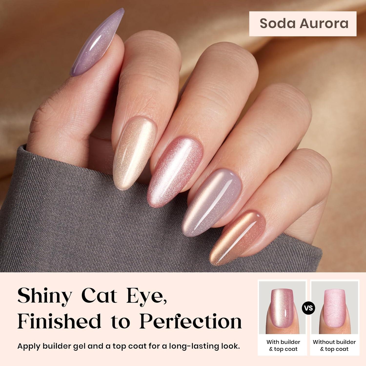 imageBeetles Cat Eye Press On Nails  Enchanted Aurora  7 Colors Medium Almond Press On Nails  16 Sizes 224 Pcs Natural Salon Quality For Red Blue Purple Nails St Patrick Day02M MediumCat Eye Soda Aurora