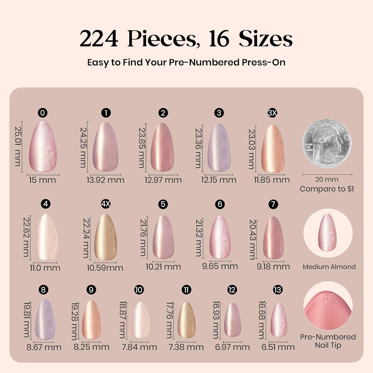 imageBeetles Cat Eye Press On Nails  Enchanted Aurora  7 Colors Medium Almond Press On Nails  16 Sizes 224 Pcs Natural Salon Quality For Red Blue Purple Nails St Patrick Day02M MediumCat Eye Soda Aurora