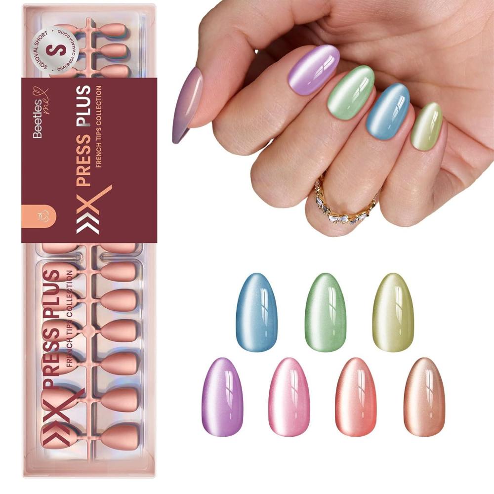 imageBeetles Cat Eye Press On Nails  Enchanted Aurora  7 Colors Medium Almond Press On Nails  16 Sizes 224 Pcs Natural Salon Quality For Red Blue Purple Nails St Patrick Day01S AlmondCat Eye Soda Aurora