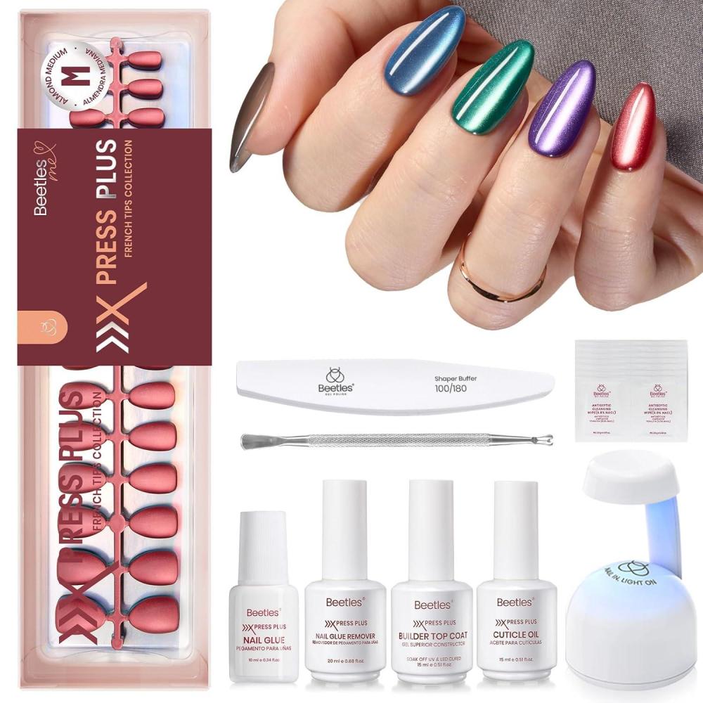 imageBeetles Cat Eye Press On Nails  Enchanted Aurora  7 Colors Medium Almond Press On Nails  16 Sizes 224 Pcs Natural Salon Quality For Red Blue Purple Nails St Patrick Day4M MediumCat Eye Midnight Aurora Kit