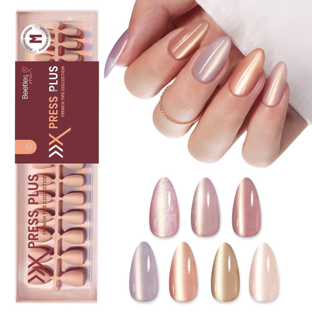 imageBeetles Cat Eye Press On Nails  Enchanted Aurora  7 Colors Medium Almond Press On Nails  16 Sizes 224 Pcs Natural Salon Quality For Red Blue Purple Nails St Patrick Day02M MediumCat Eye Soda Aurora